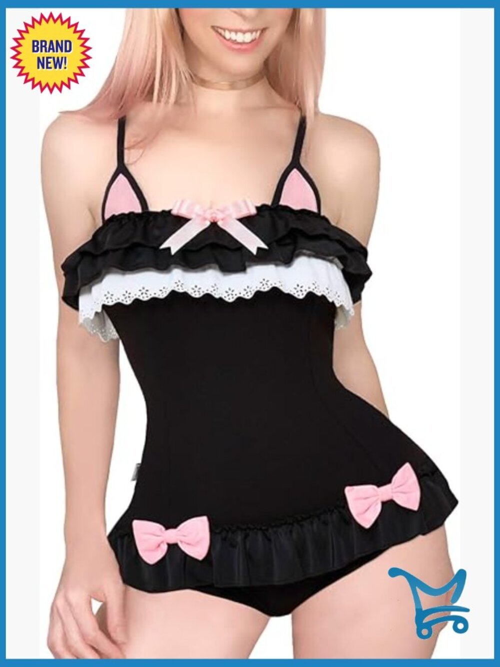Cotton Fancy Kitty Romper Onesie Pajamas Teddy Lingerie Bodysuit